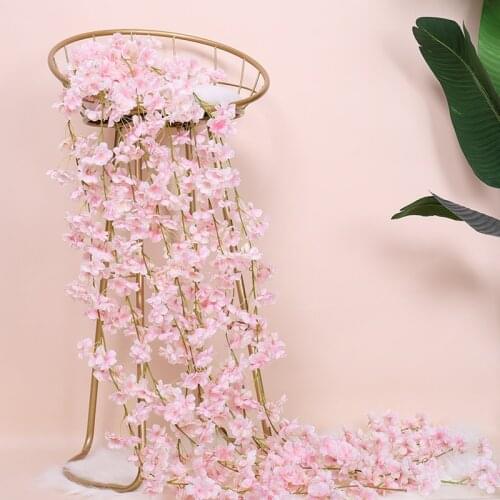 Sakura Cherry blossom Rattan Wedding Arch decoration Vine Artificial flowers Home decor DIY Silk Ivy wall Hanging Garland Wreath
