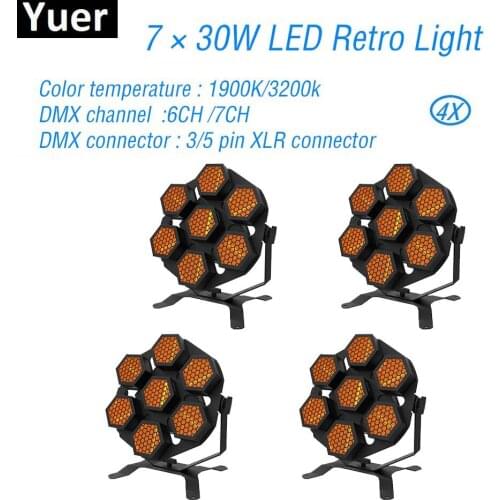 4Pcs/Lot 7x30W LED Retro Stage Lights DMX Control Flashing Lights Dance Club DJ Disco Equipment music Strobe Stage Effect Light