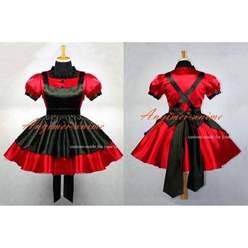 Red-black Sexy Sissy Maid Satin Dress Uniform Lockable Dress Cosplay Costume Custom-made[G645]