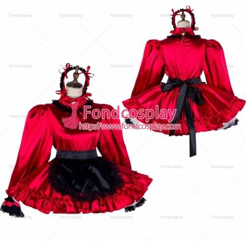 Sissy maid satin dress lockable Uniform cosplay costume Tailor-made[G2034]