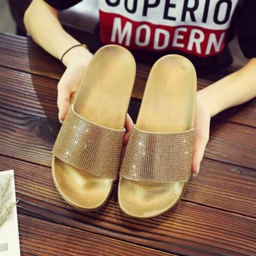Fashion With Rhinestones Summer Flip Flops Women Slippers Peep-toe Beach Shoes Size