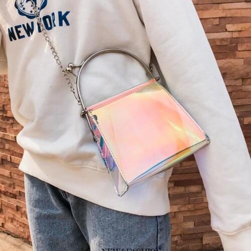 New Fashion Women Messenger Bag PU Leather Transparent Satchel Metal Chain Handbag Casual Shoulder Bags Sac Bandouliere Femme
