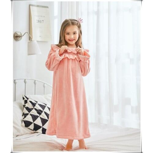 Warm Girls Nightgown Fall Winter Super Soft Children Pajamas Cozy Sleepwear Double-sided Coral Flannel Girl Pajama Dress