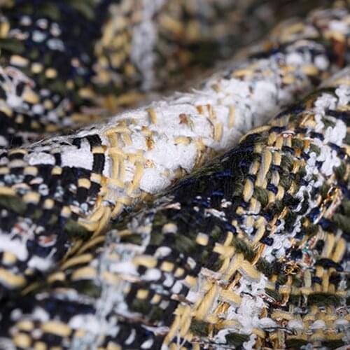 150CM Wide 520G/M Weight Big Check Tweed Knitted Wool Acrylic Cotton Polyester Fabric for Autumn Spring Dress Jacket DE1184