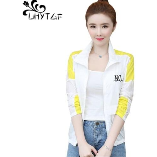 UHYTGF 2020 student thin sunscreen clothing fashion stitching wild summer tops woman Korean loose breathable short jacket 1633