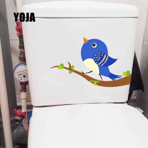 YOJA 22.8X12.9CM Funny Wall Decal Blue Lovely Bird On The Branch Toilet Sticker Kids Room Decoration T5-0782