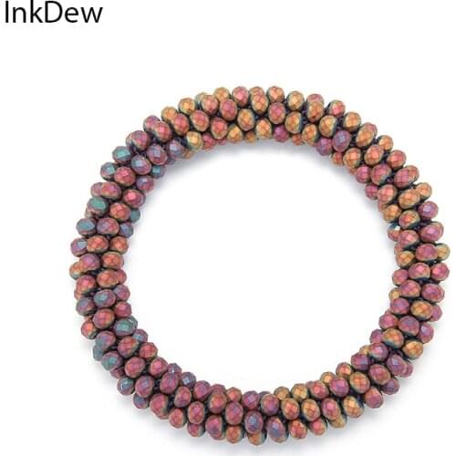INKDEW Trendy Strand Beads Bracelets for Women Gift Multicolor Elastic Handmade Crystal Bracelets Bangles Jewelry Party boho