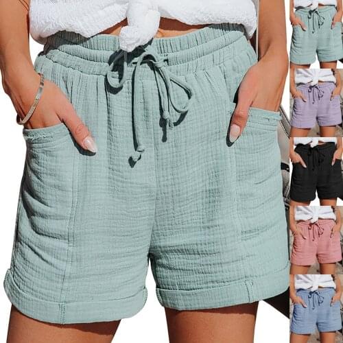 Casual Shorts WomenS Shorts Summer High Waist Shorts Wide-Leg Pleated Linen Cotton Shorts With Loose Cuffs Street Shorts 2021