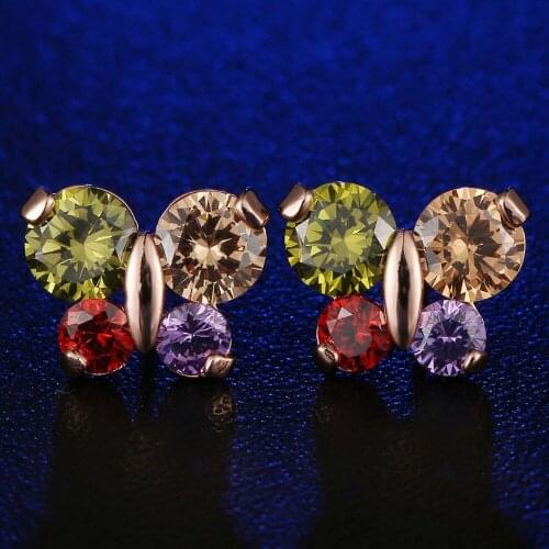 FYM Brand New Fashion Women Colorful Earring Round Cubic Zirconia Bowknot Stud Earrings Female Piercing Ear Jewelry Accessories