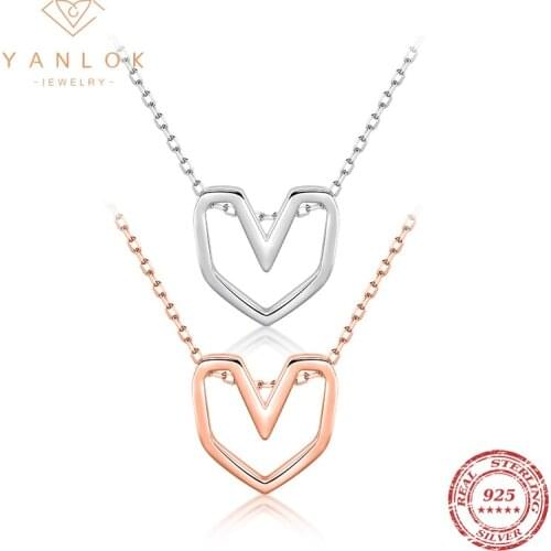 YANLOK 925 Sterling Silver Love Romantic Irregular Heart Chain Choker Pendant Necklace For Women Simple Fashion Jewelry