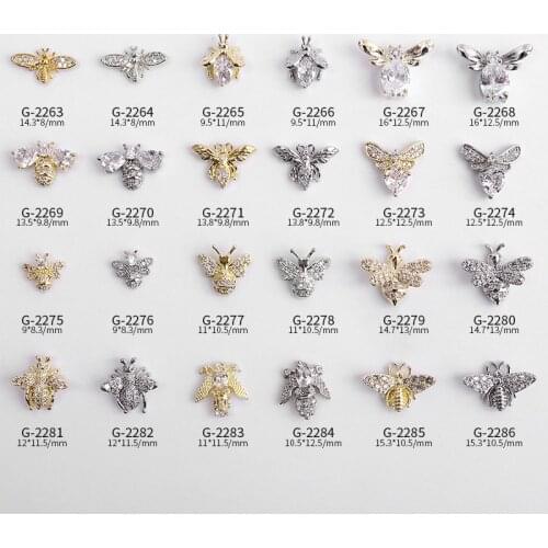 10pcs/lot 3D Kawaii Bee Zircon Crystals Metal Alloy Rhinestones Jewelry Nail Art Decorations Nails Accessories Charms Supplies