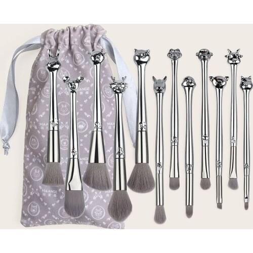 12PCS Cute Animal Shape 12 Zodiac Makeup Brushes Set with Bag Professional Highlighter Concealer Blush Soft Hair Make-up Brushes