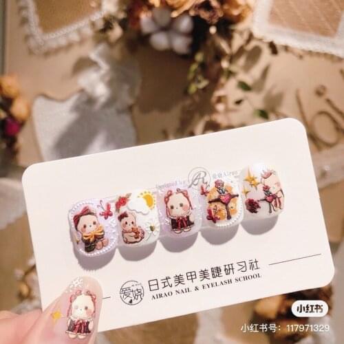 2021 Trendy Japanese 5D Embossed Nail Stickers Decal Cartoon Cute Bear Rose Heart Coss Bowknot Nail Art Decorations Stickers