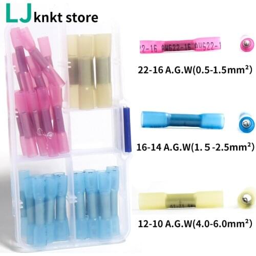 40/100/190/240PCS Heat Shrink Connectors Tube Waterproof Wire Butt Cable Crimping Electrical Standard crimp AWG 22-10 faston