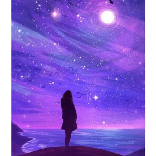 5D DIY Diamond Painting Square Round Diamond Landscape Painting Character Looking at the Starry Sky Picture Cross Stitch WG2818