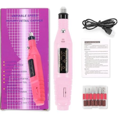 7 Colors Electric Nail Polisher Mini High Speed Replaceable Grinding Head USB Portable Colorful Nail Art Grinding Machine Tool