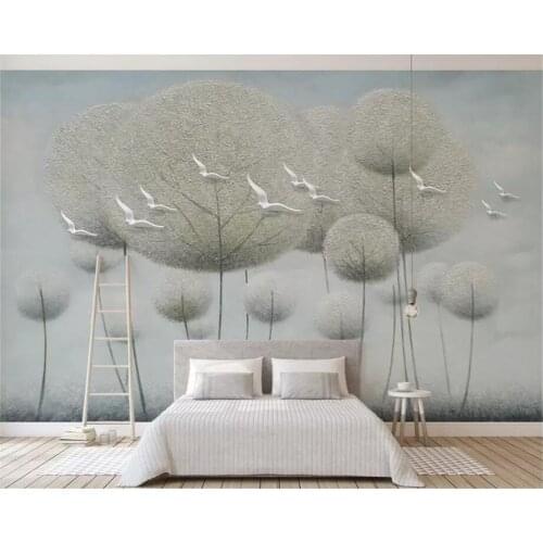 Beibehang Custom wallpaper 3d photo mural new Chinese abstract forest big tree bird beautiful landscape oil painting wallpaper