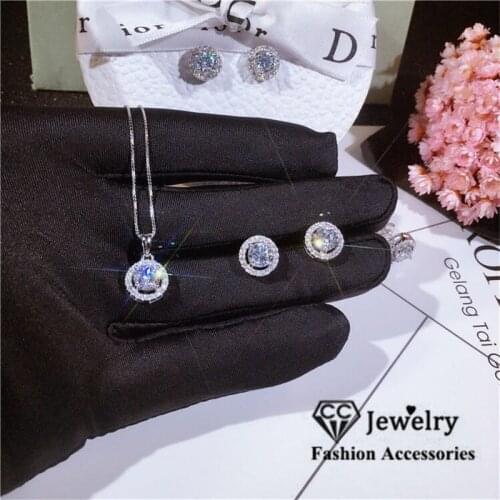 CC 925 Silver Jewelry Sets For Women Necklaces Pendants Stud Earrings Cubic Zirconia Bridal Wedding Engagement Accessory CCAS229