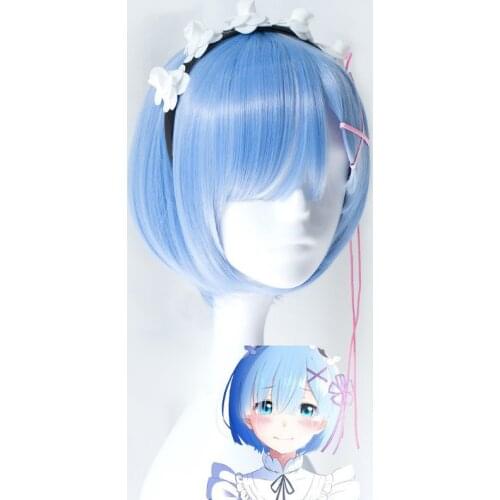 Color REM Cosplay Wig Or RAM Cosplay Wigs Re:Zero Starting Life In Another World Costume Play Halloween Costumes C85308AD