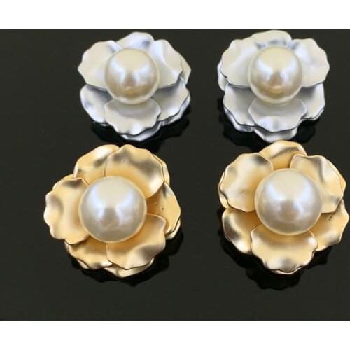 Decorative Metal flower pearl Button Flatback Gold and silver Plated Flower Center DIY Accessories