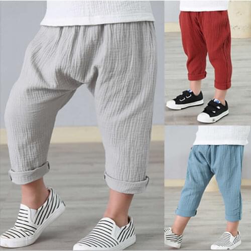 Cotton Childrens Trousers 2019 New Baby Boys pants Wrinkled Leisure Nine Points Harlan Pants Kids Clothing