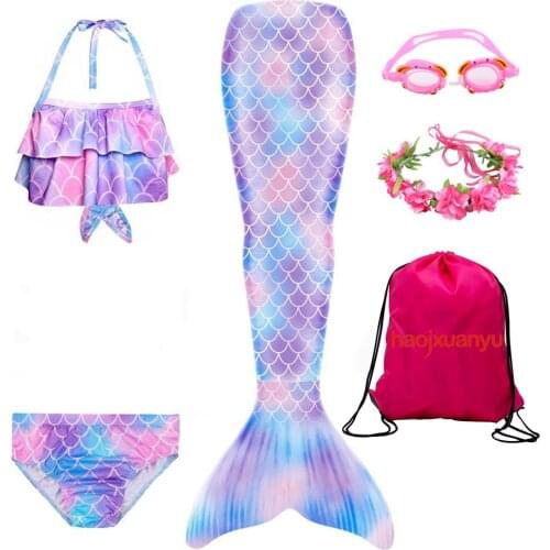 Children Mermaid Tails for Swimming Girl Mermaid Tail Swimmable Swimsuit Kids Costume Cosplay Bikini Sets with Goggle Garland