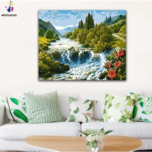 DIY colorings pictures by numbers with colors Mountain waterfall scenery picture drawing painting by numbers framed Home