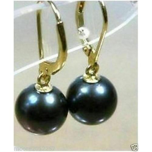 PERFECT ROUND BLACK 10-11MM AAA SOUTH SEA PEARL DANGLE EARRING