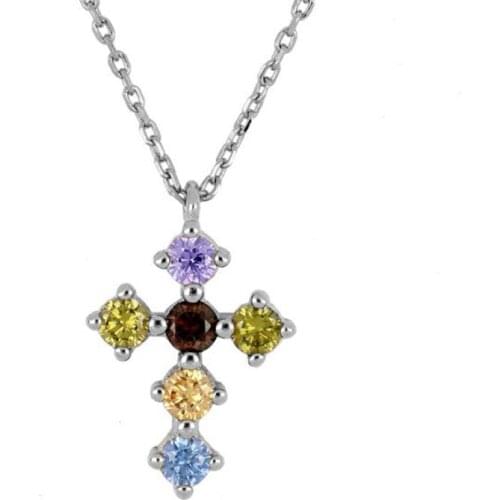 Exquisite Rainbow Cross Crystal Necklace 925 Silver CZ Necklace Fashion Jewelry for Women Birthday Gift High-end Jewelry