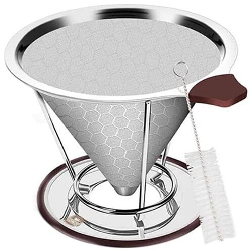 Coffee Dripper, Reusable Stainless Steel Pour Over Coffee Filter with Cup Stand and Brush, for Most Coffee Pot, Mug