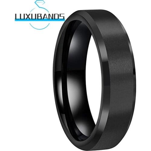 6MM Tungsten Carbide Rings For Men Women Black Beveled Edges Engagement Bands Matte Brushed Finished Comfort Fit