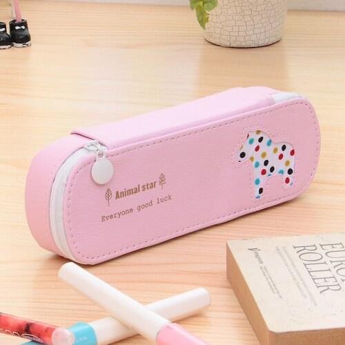 Korean Stationery Pencil Pouch Cartoon Creative Pen Bag PU Pony Pencil Case
