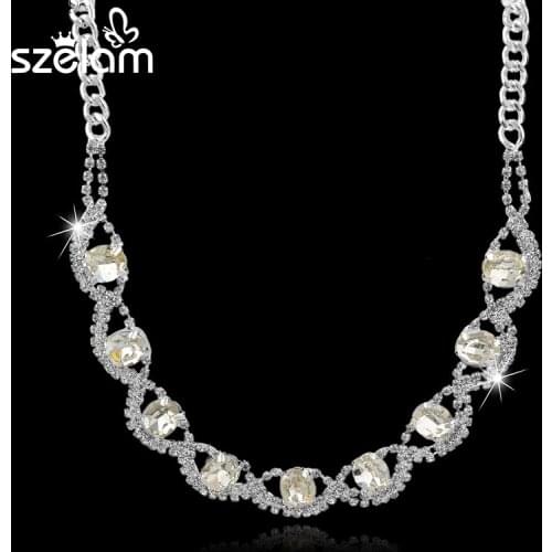 MELIHE Long Luxury Austrian Crystal Silver Plated Choker Necklaces Pendants Gems Female Chain Jewelry Birthday Gift Sne150850106