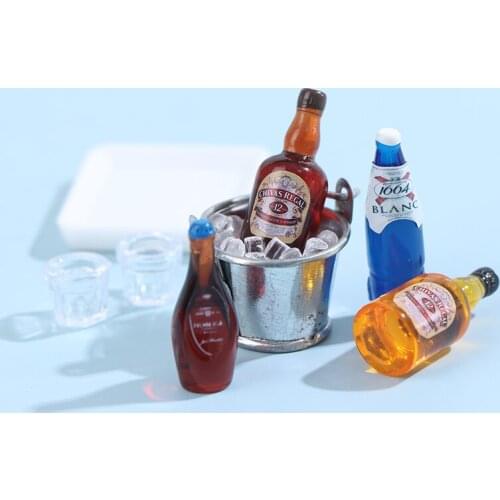 1Set Miniature Ice Bucket Beer Bottle Cup Model Retro Mini Bar Dollhouse Accessories Shooting Props