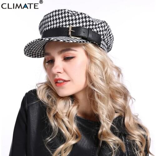 CLIMATE Fashion Women Houndstooth Cap Modern Navy Sailor Cap Hats Punk Cool Marine Hat Caps Military Army Caps for Woman Lady