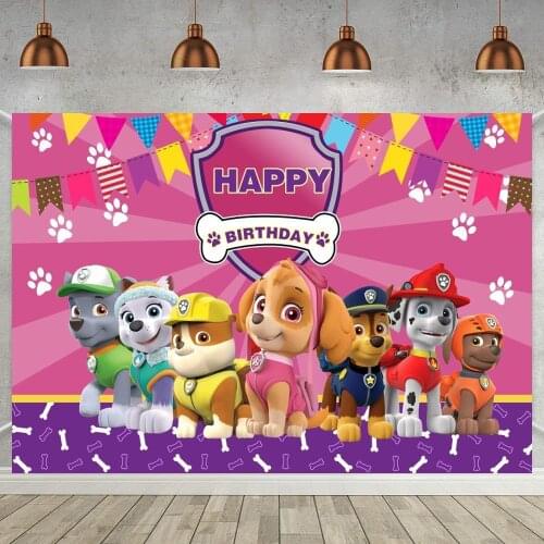 Cartoon Running Dogs Pink Blue Yellow Backdrop Photography Ryder Family Patrol Kids Birthday Party Background Room Table Dcor
