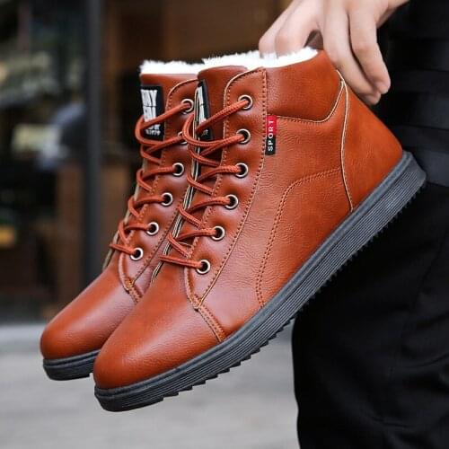 2020 New Winter Warm Fur Mens Boots Leather Ankle Boots Waterproof Snow Boots Outdoor Desert Boots Comfortable Motorcycle Boots