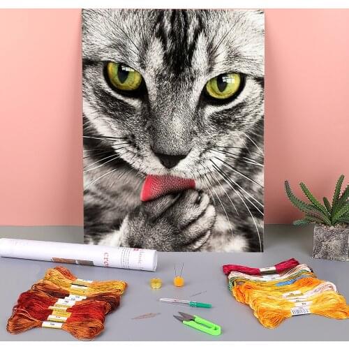 Animal Cat Pre-Printed 11CT Cross Stitch DIY Embroidery Kit DMC Threads Handmade Needlework Hobby Handicraft Magic Package