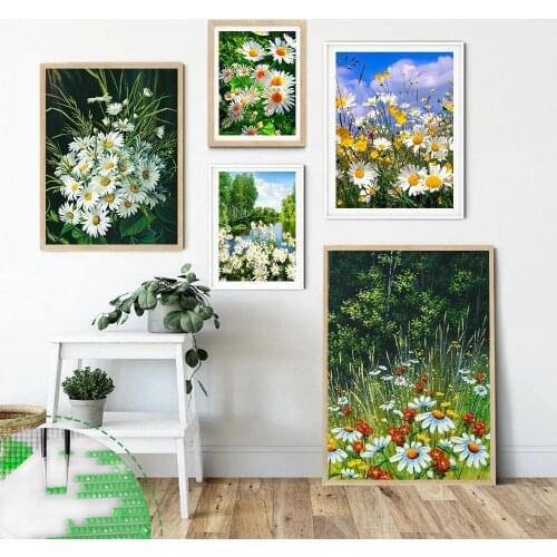 HUACAN Full Drill 5D Diamond Art Painting Flowers Daisy Embroidery Cross Stitch Kits Home Art Wall Stickers
