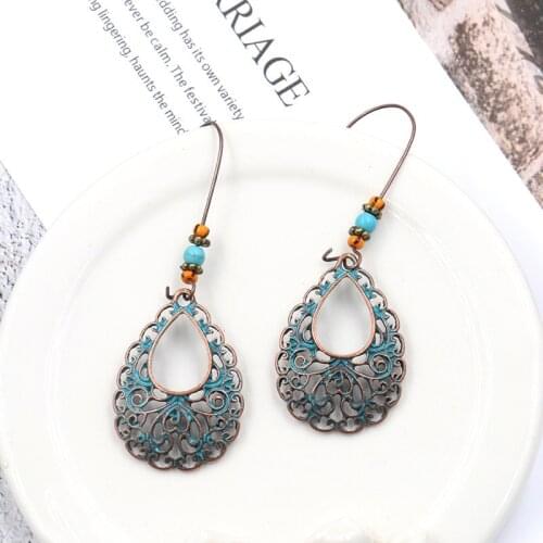 New Hollow Flower Bohemia Earrings for Women Beads Water Drop Pendant Vintage Earrings Retro Jewelry Accessories Gift Wholesale