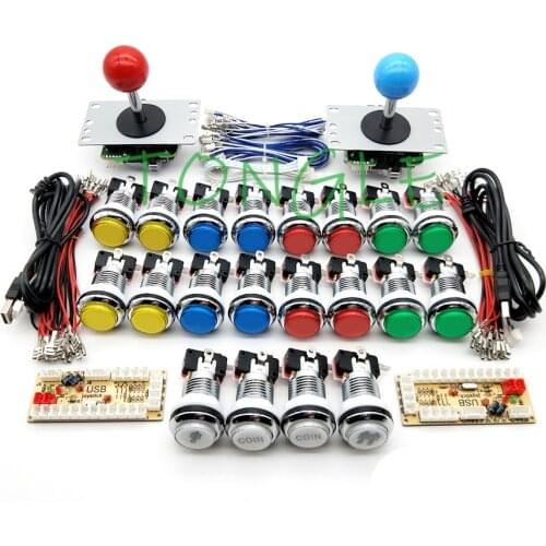Zero Delay Arcade cabinet DIY kit for 5V LED chrome push button SANWA Joystick 1 & 2 player COIN button USB to PC / Raspberry Pi