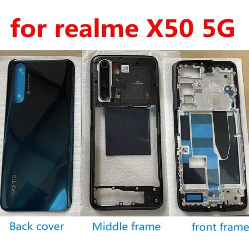 Original Battery Back Cover Housing Door Rear Case Lid Middle Frame with Power volume Buttons For Oppo Realme X50 Mobile Shell