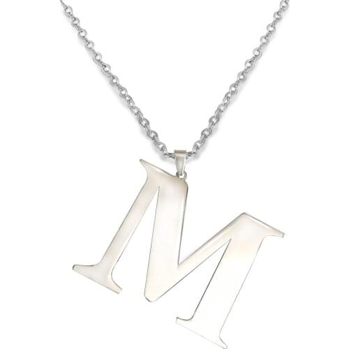 Initial Letter -M Pendant Necklace Stainless Steel Alphabe Charm Pendant Thin Chain English Letter Jewelry for birthday gift