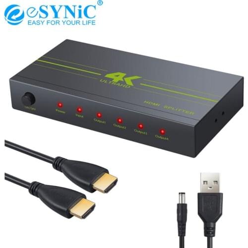 ESYNiC 1x4 HDMI-Compatible Splitter Converter 1 In 4 Out HD 1.4 Splitter Amplifier HDCP 1080P HDMI-Compatible Signal Distributor