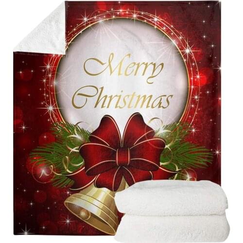 Christmas Holiday Throw Blanket, Warm Flannel Sofa Couch Soft Xams Gold Bell Printed Blanket Decorative Couch Sofa Office Nap