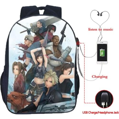 Beautiful FINAL FANTASY USB Charge Backpacks Casual USB Rucksack Students School Bag Boys Girls Backpack
