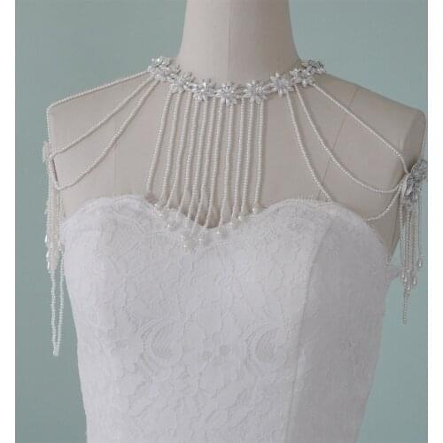 Wedding Faux Pearl Tassels Necklace Crystal Flower Shoulder Chain Bib Shawl Wrap