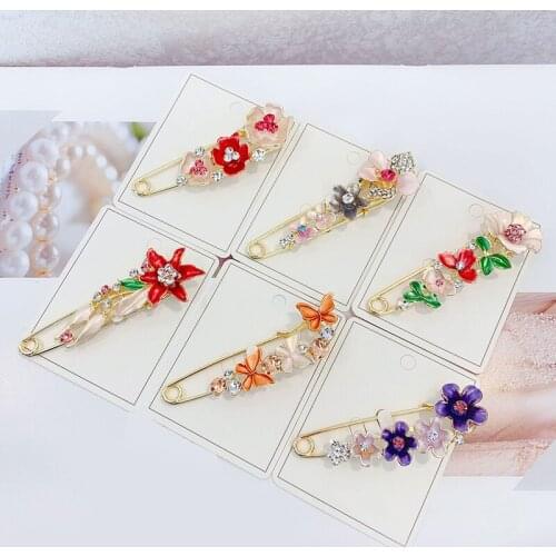 Vintage Elegant Colorful Rhinestone Flower Brooches For Women Plant Brooch Enamel Lapel Pin Cardigan Dress Shirt Accessories