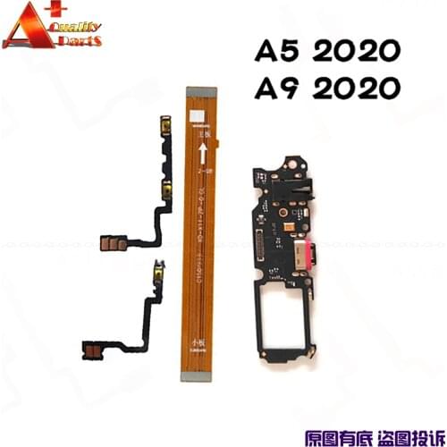 For OPPO A5 A9 2020 Power Volume Side Button Key Main Mainboard flex cable USB Charging Board With Microphone Mic