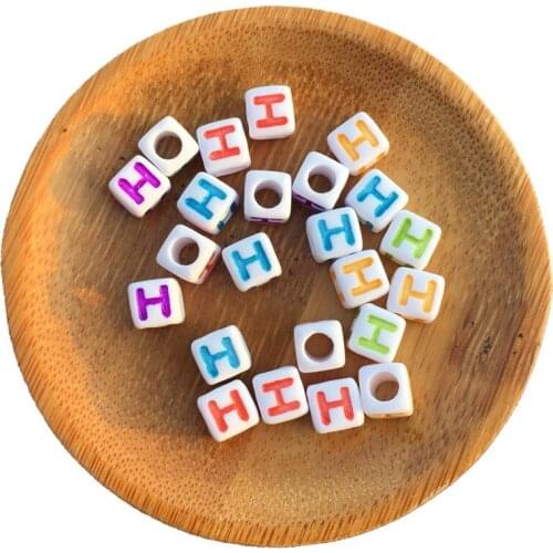 Factory Price 1900PCS 7*7MM Big Hole Colorful Single Letter H Printing White Square Alphabet Beads Cube Letter Bracele Beads
